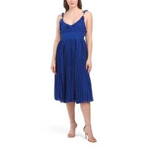 NWT LULUS‎ Sleeveless Tie Strap Pleated Midi Dress Royal Blue XL formal Evening